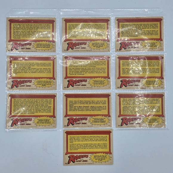 Vintage 1981 TOPPS Raiders Of The Lost Ark Indiana Jones Trading Cards Set Of 10 - Picture 4 of 5